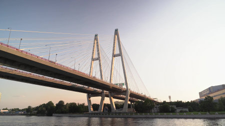 Russia, St. Petersburg , July 26 , 2024 - cable-stayed bridge over the Neva Riverのeditorial素材