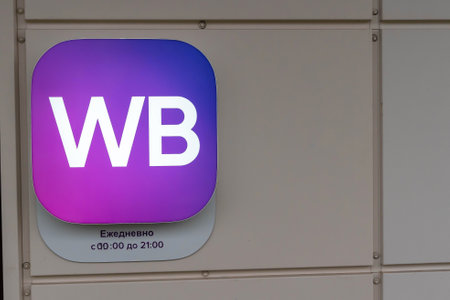 Russia, Sosnovy Bor, October 27, 2024 -Wildberries sign displaying daily opening hours on building facadeのeditorial素材