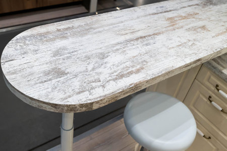 White wooden bar counter with stool in modern kitchen interior designの写真素材