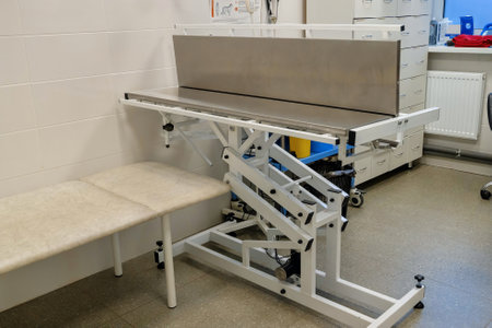 Medical equipment and a table for examining pets in a veterinary clinicの写真素材