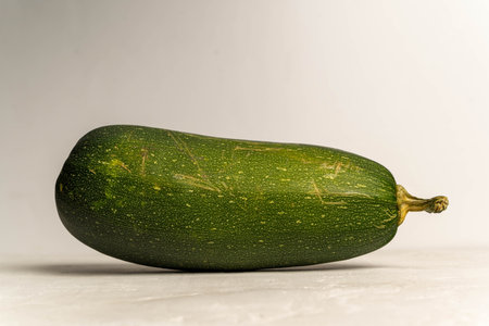 Zucchini vegetable lying on a white backgroundの写真素材