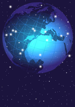 Blue Abstract Background - Night Sky With Globe, World Mapのイラスト素材