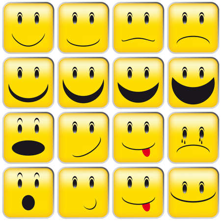 Set of Emoticons - Collection of Yellow Squared Smileysのイラスト素材