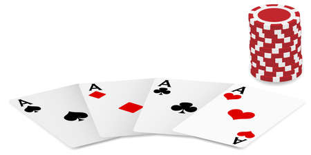 Playing Cards - Four Aces and Poker Chips On White Backgroundのイラスト素材
