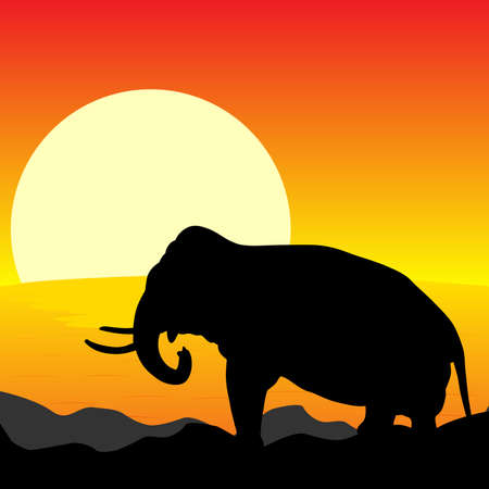 Africa Sunset - Silhouette of Elephant Standing in the Sunsetのイラスト素材