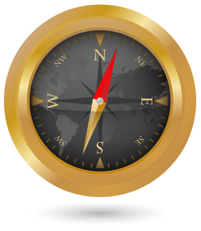 Illustration of Golden Compass Icon With World Map