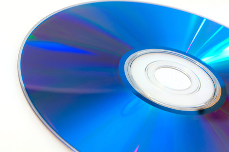 Close up of Blue CD Compact Disc on White Background