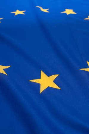 Detail of Silky Flag of Blue European Union EU Flag Drapery - Shallow Depth of Fieldの写真素材