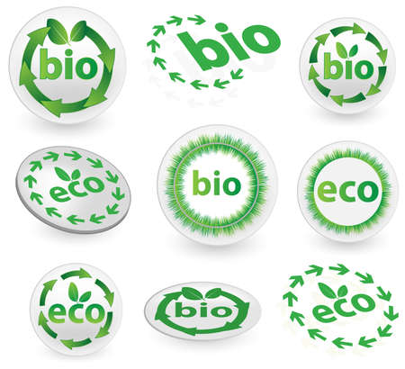 Collection of Green Eco and Bio Icons on White Backgroundのイラスト素材