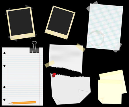 Stationery - Blank Aged Photo Frames, Lined, Squared and Ripped Papers  With Transparent Tape,...