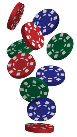 Illustration of Falling Red, Blue and Green Poker Chips Isolated on White Illustration of Falling Red, Blue and Green Poker Chips Isolated on White