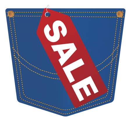 Red Sale Sign on Pocket of Blue Jeansのイラスト素材