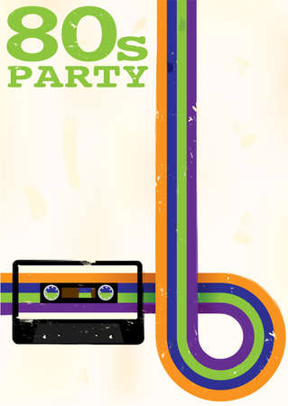 Retro Poster - 80s Party Flyer With Audio Cassette Tapeのイラスト素材