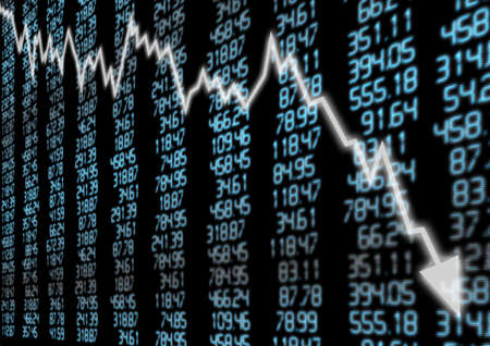 Stock Market - Arrow Graph Going Down on Blue Display Stock Market - Arrow Graph Going Down on Blue Display
