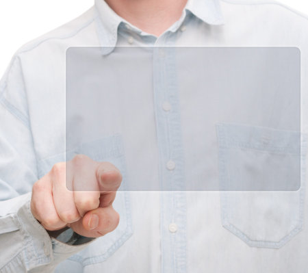 Hand Pushing Touchscreen - Place for Copy