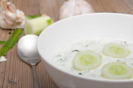 Tarator Appetizer - Cold Soup in White Bowlの写真素材