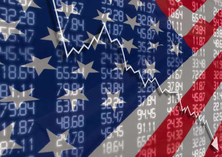 Crisis in USA - Shares Fall Graph on United States of America Flagの写真素材