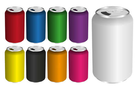Illustration of Drink Cans in Various Colors Isolated on Whiteのイラスト素材