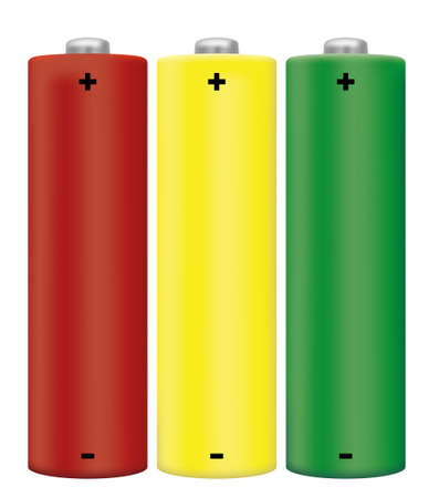 AA Alkaline Batteries Isolated in Red, Yellow and Green Isolated on White Backgroundのイラスト素材