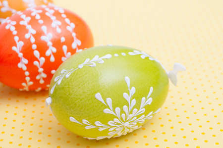 Traditional Homemade Color Painted Easter Eggs - Shallow Depth of Fieldの写真素材