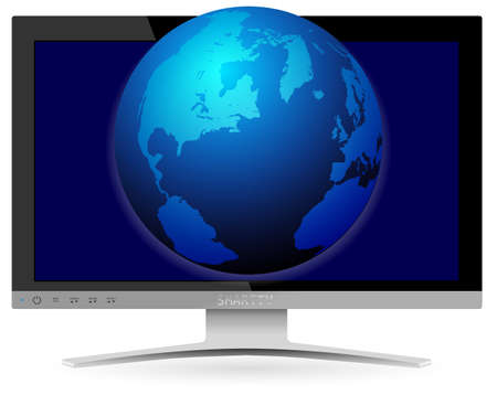 Illustration of Smart TV With Earth on Screen - on White Backgroundのイラスト素材