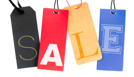 Paper Tags With Sale Sign Isolated on White Backgroundの写真素材