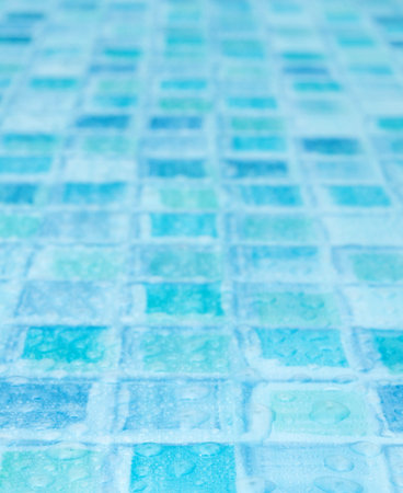 Blue Tiles in Bathroom With Water Drops - Shallow Depth of Fieldの写真素材
