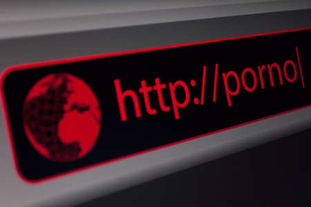 Close Up of Web Browser - Red Porno Sign in Address Bar - Shallow Depth of Fieldの写真素材