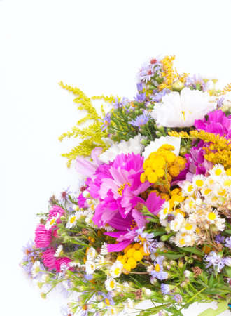 Bouquet of Wild Summer Flowers on White Backgroundの写真素材