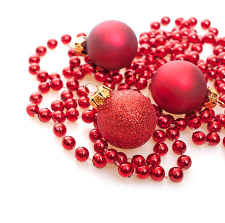 Christmas Background - Red Christmas Baubles on White Background - Shallow Depth of Fieldの写真素材