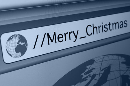 Merry Christmas Sign - Closeup of Computer Screen With Favicon and URL Address Bar in Fictitious Web...