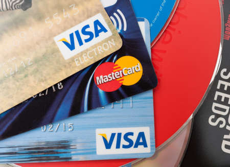  VISA and MasterCard credit cards on CD Compact Discsのeditorial素材