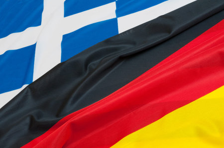 Close up of flags of Germany and Greece