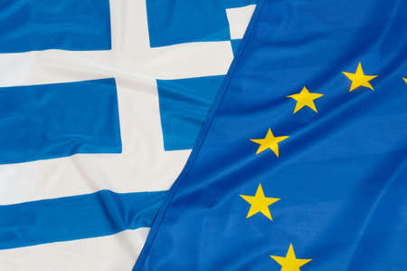 Close up of flags of European Union and Greeceの写真素材