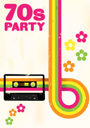 Retro Poster - 70s Party Flyer With Audio Cassette Tapeのイラスト素材