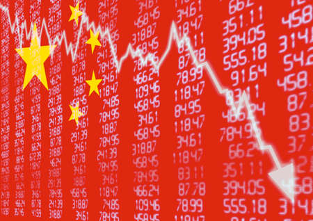 Chinese Stock Market - Arrow Graph Going Down on Red Chinese Flag Chinese Stock Market - Arrow Graph Going Down on Red Chinese Flag