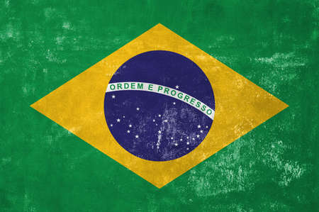 Brazil - Brazilian Flag on Old Grunge Texture Backgroundの写真素材