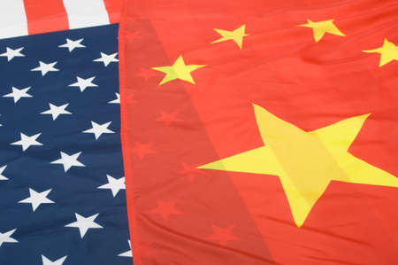 Closeup of Flags of United States Of America and China - Shallow Depth Of Fieldの写真素材