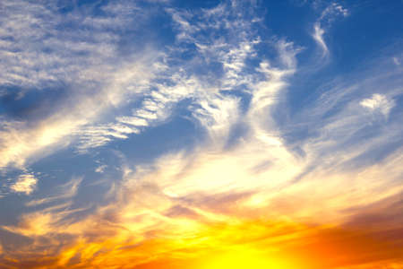 Sky With Bright Red Yellow and Blueの写真素材