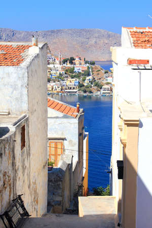 Street of Symi island Greeceの写真素材
