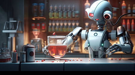 Fantastic image of a robot bartender.の素材