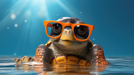 The cute cartoon turtle positively invites you on a journey.の素材