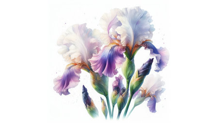 Elegant bouquet of irises painted in watercolor. Spring Festival.の素材