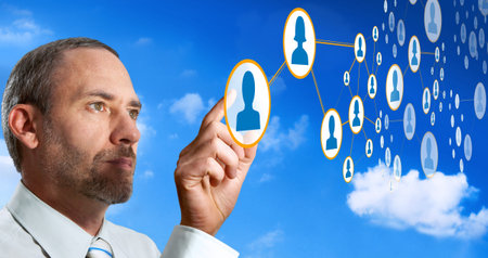 Businessman works with social networkの写真素材