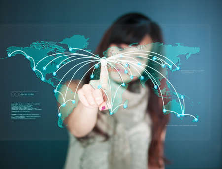 Futuristic Touchscreen display - worldmapの写真素材