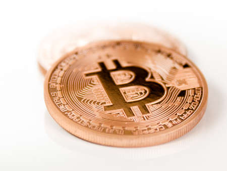 2 bitcoins - bit coin BTC the new virtual moneyの写真素材