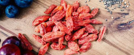 Superfood: variation of superfoods on wooden background