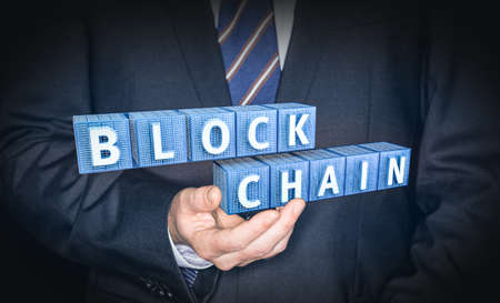 Blockchain security computer encryption concept for online banking and secure payment technologyの写真素材