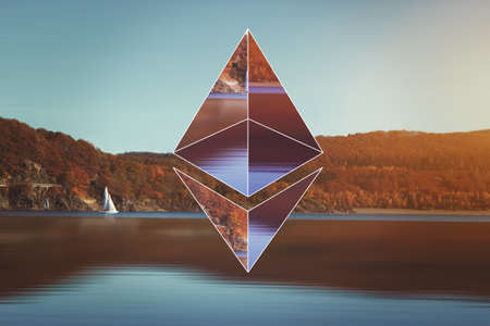 AACHEN, GERMANY - JUNE 14, 2017: Illustration of Ethereum logo on simple background. Ethereum is a security computer encryption concept for online banking and secure contract technologyのeditorial素材