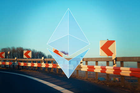 AACHEN, GERMANY - JUNE 14, 2017: Illustration of Ethereum logo on simple background. Ethereum is a security computer encryption concept for online banking and secure contract technologyのeditorial素材